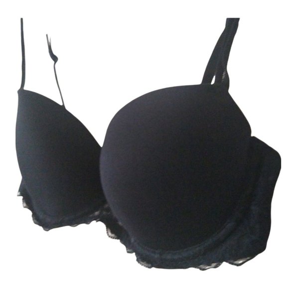 Victoria Secret PINK Womens Black Lace Trim Underwire Lightly Padded Bra 32C/B - Picture 3 of 11